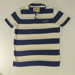 Y2K Hollister Blue and Cream Striped Polo Preppy School